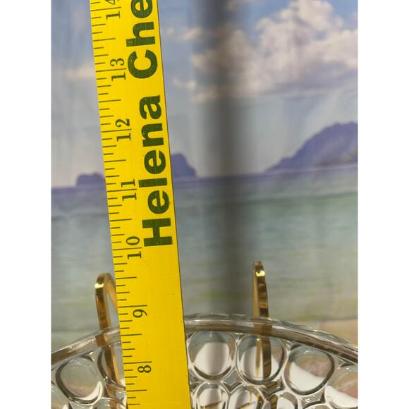 Vintage Jeannette 12" Handled Glass Tray Thumbprint Gold Trim Platter Glassware - Picture 8 of 9